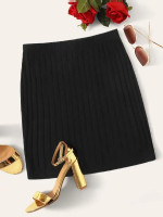 Solid Rib-Knit Skirt
