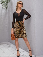 Women High Waist Leopard Bodycon Skirt