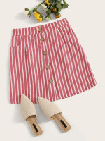 Striped Button Front A-Line Skirt