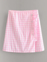 Gingham Frill Trim A-Line Skirt
