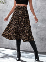 Women Leopard Print Pleated Skirt