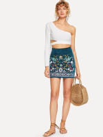 Botanical Embroidered Cord Skirt