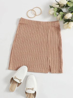 Women Split Hem Textured Knit Skirt
