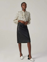 Women Solid PU Leather Paneled Skirt