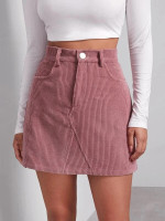 Women Solid Cord Skirt