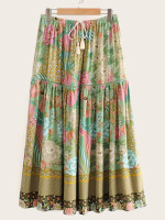 Floral Print Tassel Tie Skirt