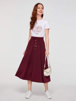 Women Button Front Drawstring Waist Skirt