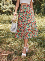 Women Allover Floral Print Slit Hem Skirt