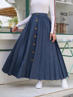 Women Button Front Pleated Skirt