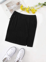 Women Split Hem Rib-knit Skirt