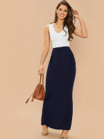 Women Ruched Panel Maxi Skirt