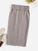 Buckle Belt Detail Plaid Pencil Skirt