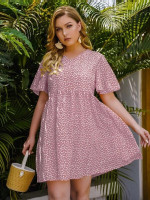 Women Plus Size Ditsy Floral Butterfly Sleeve Smock Dress