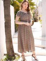 Women Plus Size Button Front Belted Floral Print Dress