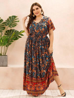 Women Plus Size Allover Floral Print Maxi Dress
