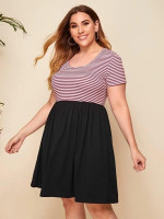 Women Plus Size Two Tone Striped Midi Dress