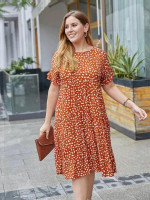 Women Plus Size All Over Print Smock Dress