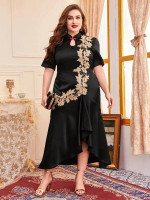 Women Plus Size Embroidery Asymmetrical Hem Chinese QiPao Dress