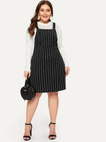Women Plus Size Striped Overall Dress