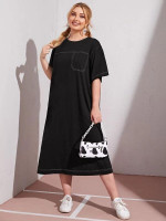 Women Plus Size Contrast Stitch Detail Dress
