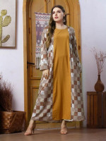 Women Plus Size Plaid Print Contrast Guipure Lace Tunic Dress