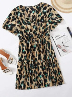 Women Plus Size Leopard Print Tiered Flounce Mini Dress