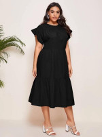 Women Plus Size Flounce Sleeve Ruffle Hem A-line Dress