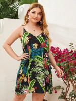 Women Plus Size Tropical Print Cami Dress
