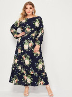 Women Plus Size Floral Print Ruffle Hem Maxi Dress
