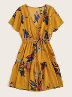 Women Plus Size Surplice Front Floral Print Dress