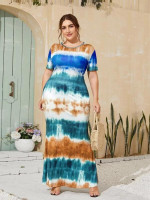 Women Plus Size Tie Dye Fitted Maxi Dress