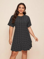 Women Plus Size Confetti Heart Print Tunic Dress