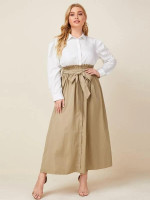 Women Plus Size Button Front Self Belted Combo Shirt Dress