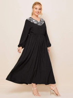 Women Plus Size Floral Print Bishop Sleeve Maxi Dress