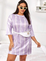 Women Plus Size Tie Dye Drop Shoulder Tee Dress