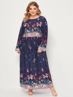 Women Plus Size Floral Print Maxi Babydoll Dress