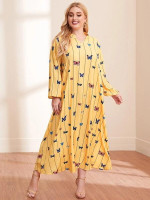 Women Plus Size Notched Neck Butterfly Print Dress