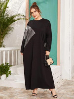 Women Plus Size Contrast Metallic Batwing Sleeve Kaftan Dress