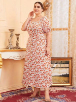 Women Plus Size Button Front All Over Floral Dress