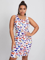 Women Plus Size Allover Butterfly Print Bodycon Dress