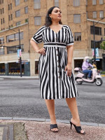 Women Plus Size Button Front Striped Dress