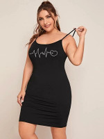 Women Plus Size Heart Print Fitted Cami Dress