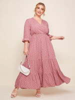Women Plus Size Polka Dot Tiered Ruffled Maxi Dress