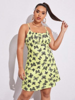 Women Plus Size Butterfly Print Ruched Bust Cami Dress