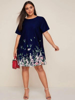 Women Plus Size Floral Print Tunic Dress