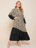Women Plus Size Layered Ruffle Hem Maxi Dress
