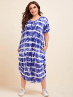 Women Plus Size Tie Dye Ruched Side Tee Dress