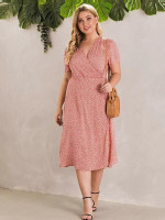 Women Plus Size All Over Print Wrap Knotted Dress