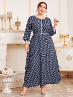 Women Plus Size Allover Geo Print A-line Dress