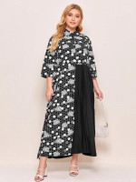 Women Plus Size Geo And Floral Print Pleated Dress